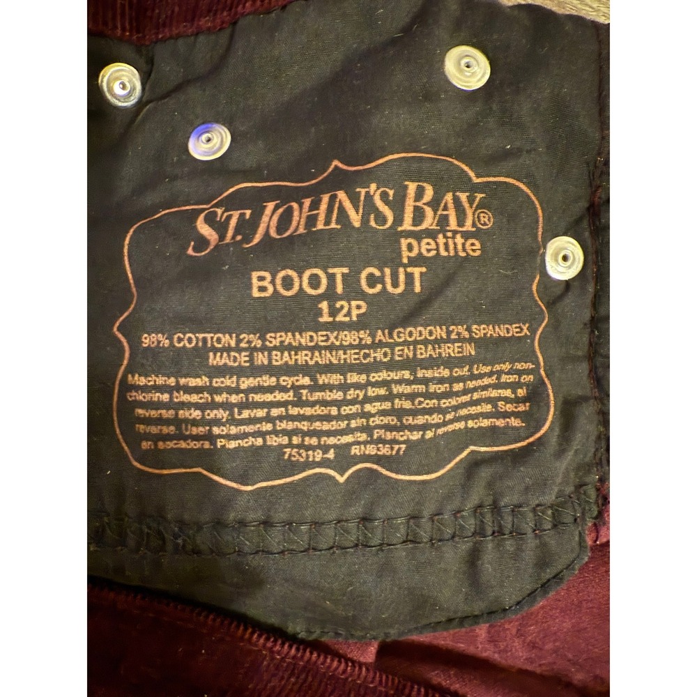 St. Johns Bay Size 12 Petite Boot Cut Corduroy -Burgundy - Picture 6 of 9